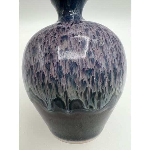 Studio Art Pottery Purple & Blue Drip Glaze Bud Vase 6” Signed Mick Schwartz - Picture 2 of 8